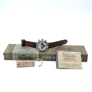 SZANTO TIME 3000 Series Mens Quartz White Dial Stainless Steel Chronograph Watch